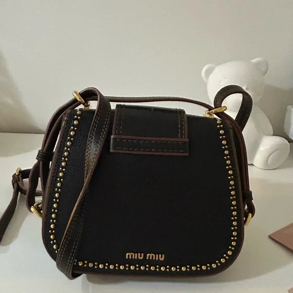 Authentic Miumiu Black Studded Handbag with Jewel Accents - Picture 5 of 7